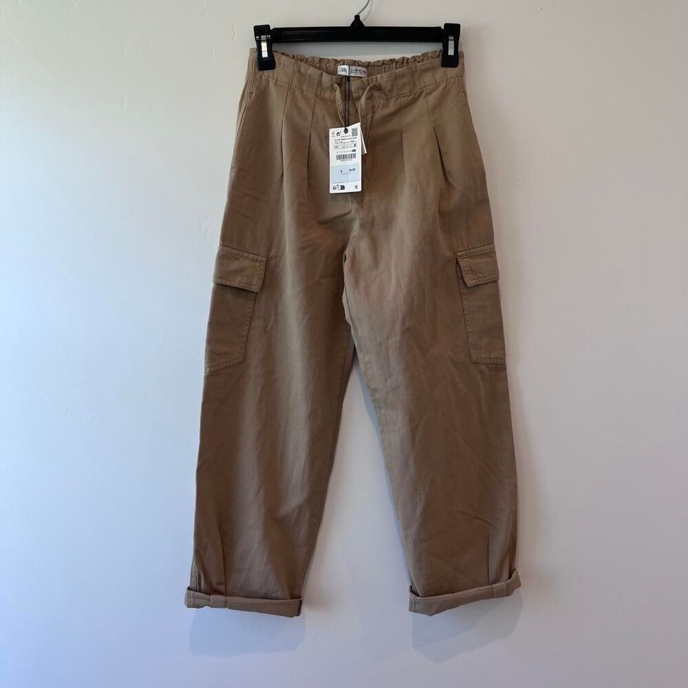 NWT Zara High Waisted Cargo Barrel Leg Pants Size XS